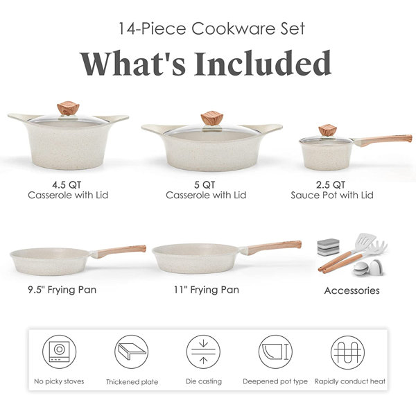 Caannasweis 10 PCS Nonstick Cookware Sets Granite Induction Kitchen